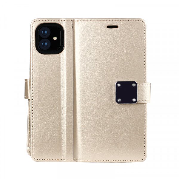 Wholesale iPhone 11 Pro (5.8in) Multi Pockets Folio Flip Leather Wallet Case with Strap (Gold)